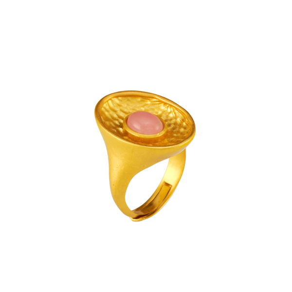 Ring aus Messing vergoldet, pink Quartz