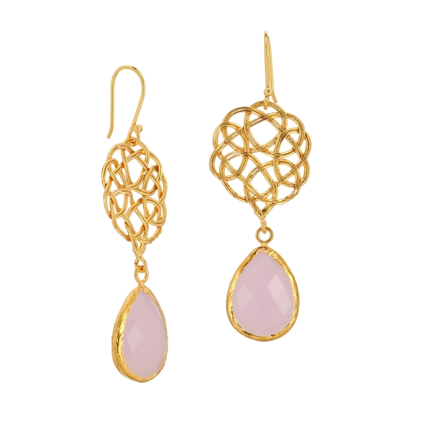 Eleganter Ohrring aus Messing vergoldet, Rosenquarz