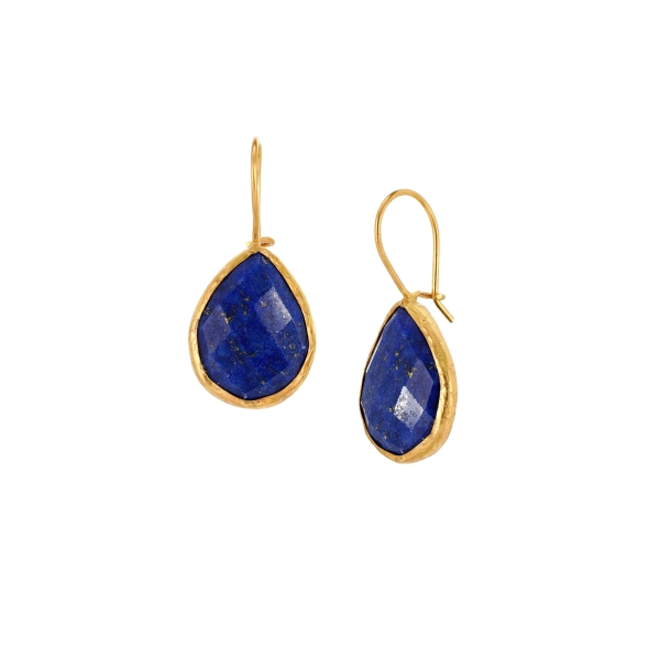 Earring made from brass, goldplated, Lapislazuli