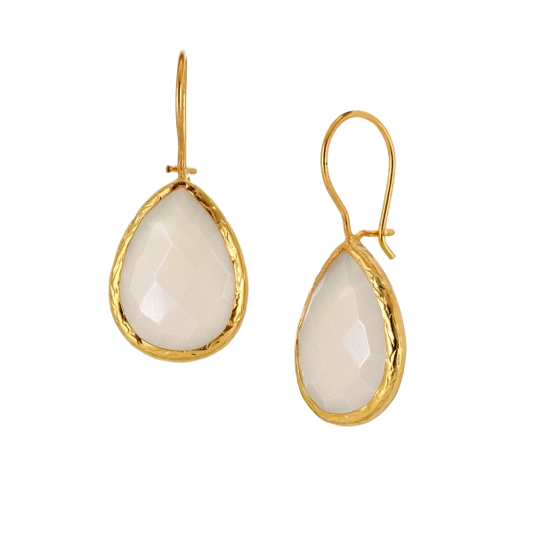 Earring made from brass, goldplated, Chalcedony