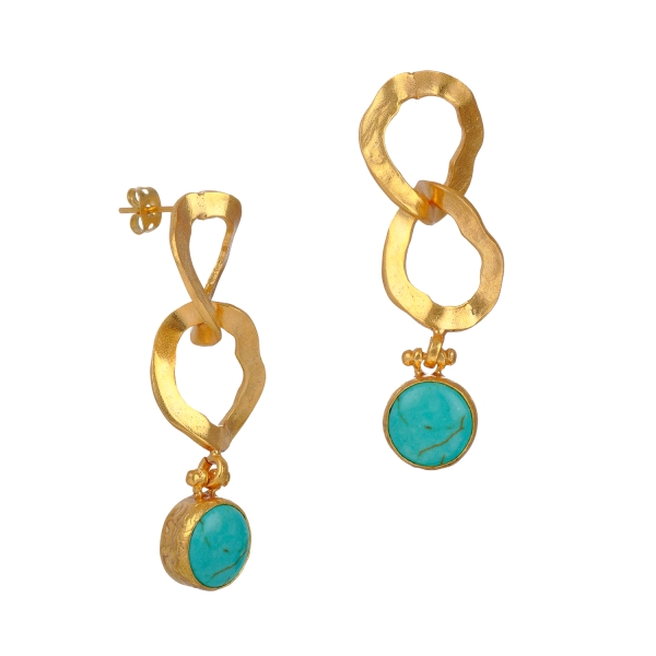 Earring made from brass, goldplated, Turquoise