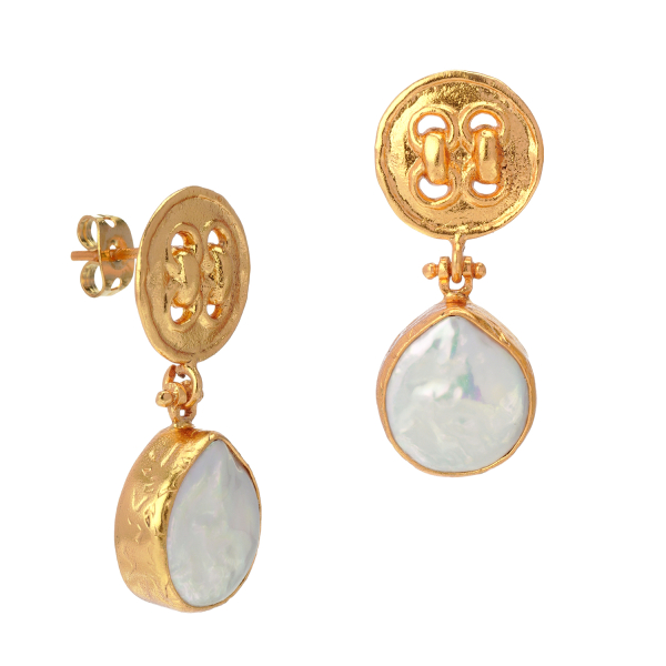 Earring made from brass, goldplated, baroque pearl