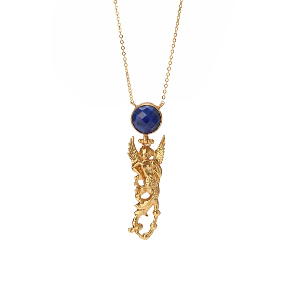 Kette aus Messing, vergoldet, Lapislazuli