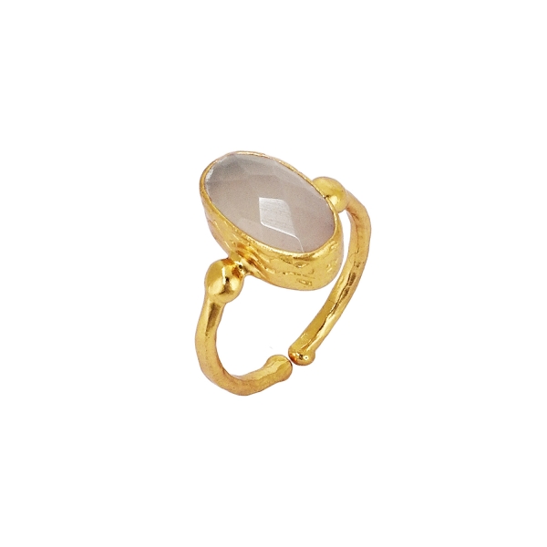 Ring made from brass, goldplated, Chalcedony