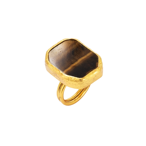 Ring made from brass, goldplated, Tiger Eye, pic as example