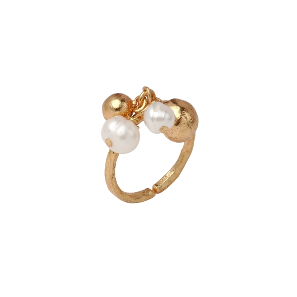 Ring  made from brass, goldplated, mini baroque pearl