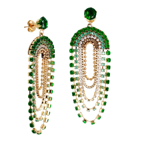 Earring made from brass, goldplated, green crystal